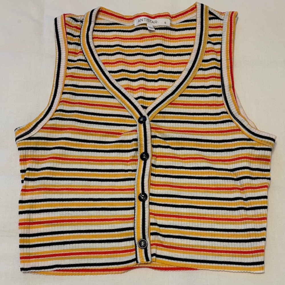 Striped Sleeveless Button-Up Top